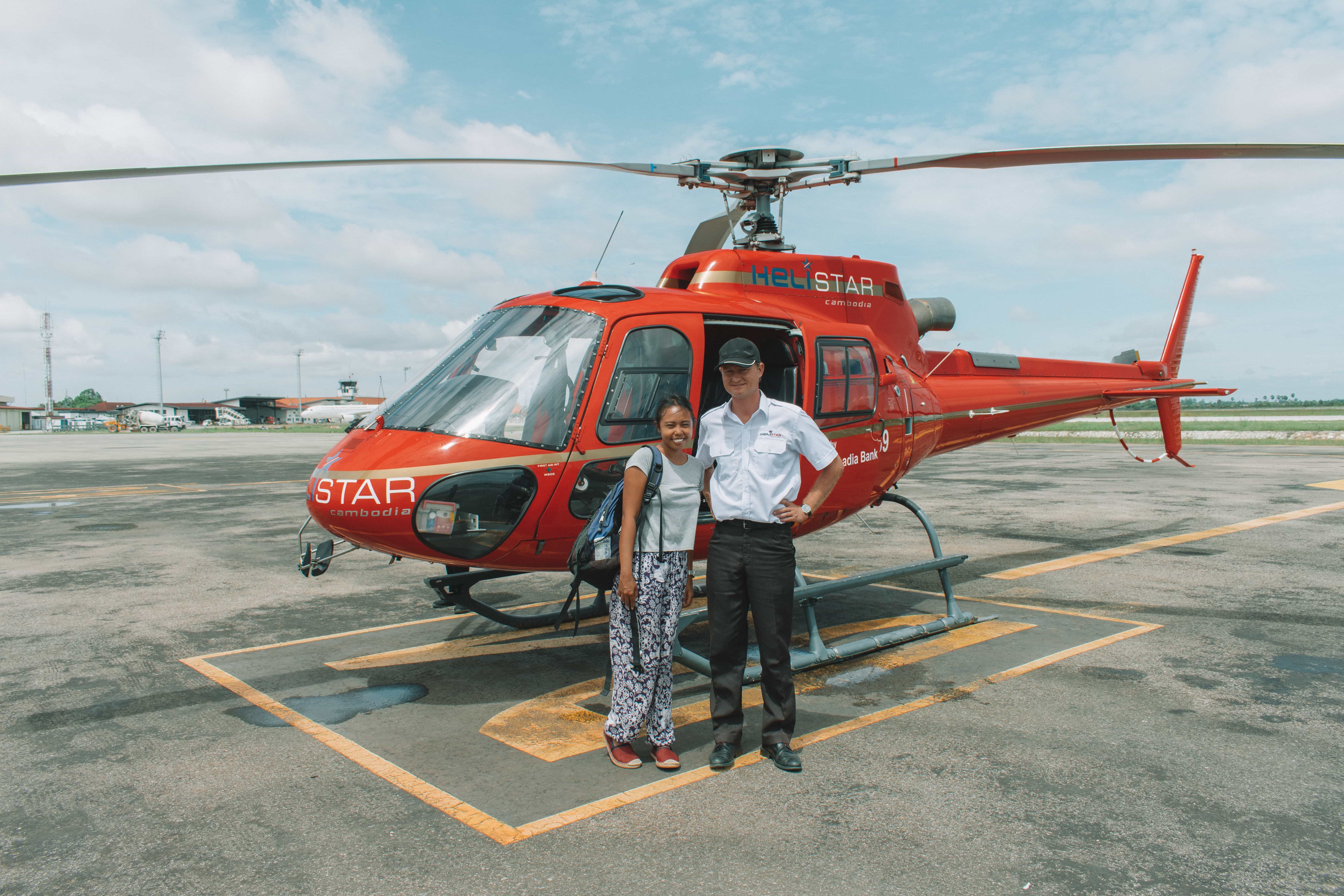 a helicopter scenic flight around Siem Reap with the captain